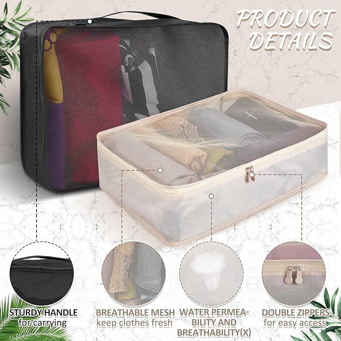 Silkfly 8 Pcs XL Packing Cube for Travel Luggage Organizer Suitcase High Capacity Large Packing Bag Bulk Reusable Mesh Travel