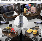 Car Desk Car Tray for Laptop & Food, Wood Cup Holder Table with Adjustable Height, Car Accessories for Women & Men 360° Rotatable Steering Wheel Tray for Tesla Model Y/3/S, Most Vehicles (Walnut-Oval)