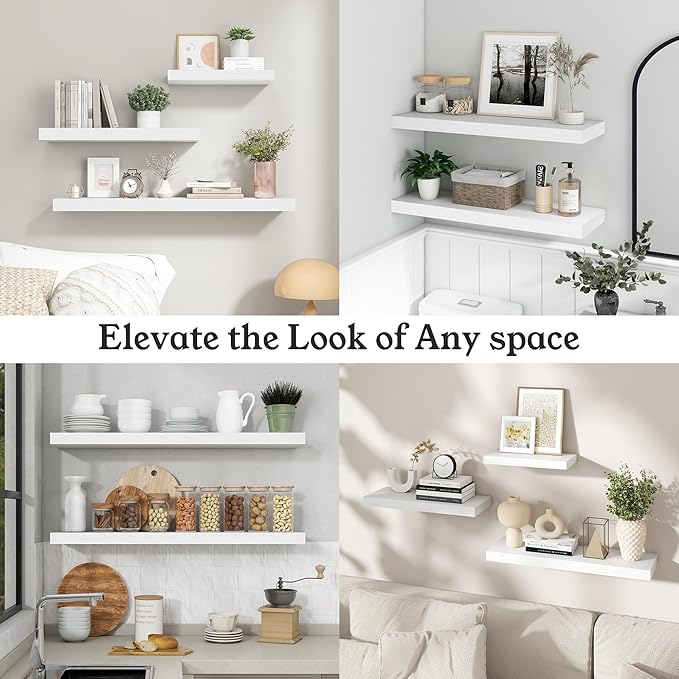 Floating Shelves for Wall, 9.3" Deep Wall Mounted Wood Shelves for Bathroom, Bedroom, Living Room, Kitchen, Hanging Shelf for