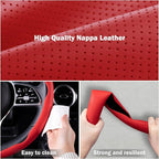 Nappa Leather Car Steering Wheel Cover for Men Women, Ultra-Thin Non-Slip Breathable Microfibre, Universal for 14.5"-15" Stee