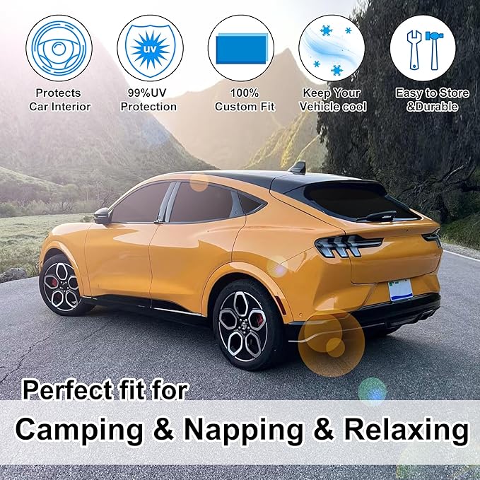 TINGLU Window Shades for Ford Mustang 2015-2023 (NOT Mustang Mach-E) Accessories Car Side Full Windows Rear Triangular Windshield Sun Shade Sun UV Rays Privacy Protection for Camping Relaxing 6PCS