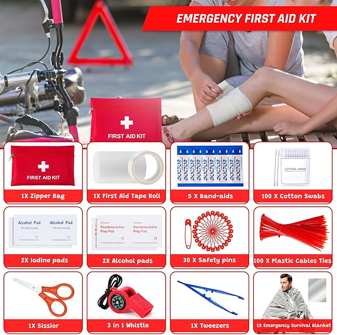 298PCS Roadside Emergency Car Kit- Car Emergency Kit with Jumper Cables, Roadside Emergency Kit for Vehicles, Emergency Car K