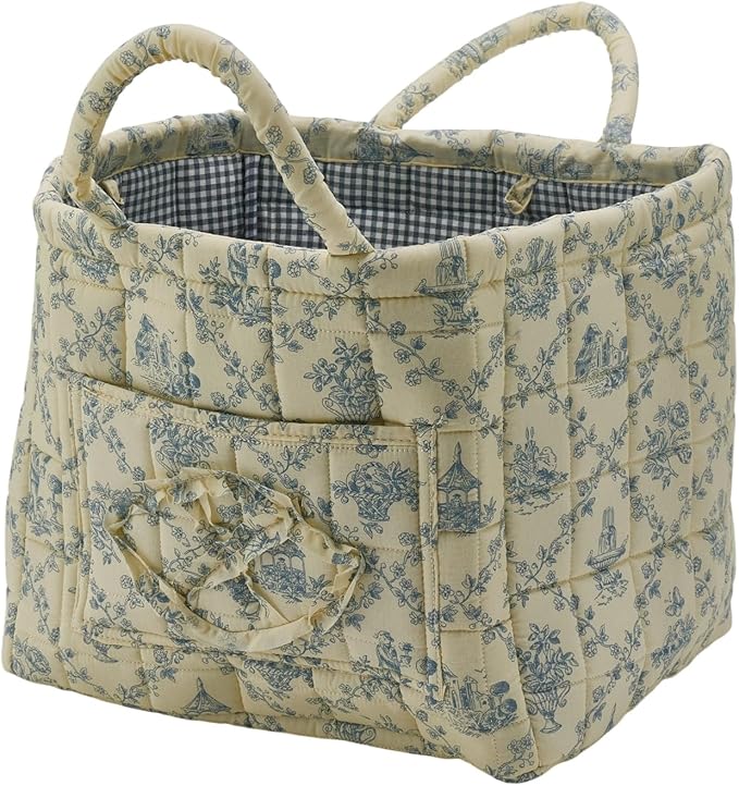 Boho Fabric Storage Basket, Large Capacity Laundry Basket, 12.2'' x 10.23'' x 10.23'' Collapsible Laundry Hamper with Easy Ca