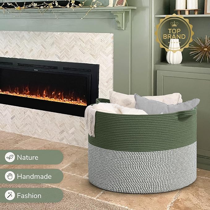 INDRESSME 115L Extra Large Cotton Rope Blanket Basket, Home Decor Laundry Storage Basket for Organizing Bedroom, Living Room,