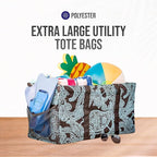 Extra Large Utility Tote Bag - Oversized Collapsible Reusable Wire Frame Rectangular Canvas Basket With Two Exterior Pockets For Beach, Pool, Laundry, Car Trunk, Storage - Paisley Blue