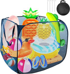Pop up Pool Toy Storage Bin,32"X32"X30"Pool Float Organizer Bag with 2 Side Pockets Mesh Swimming Pool Toys Organizer with 4 