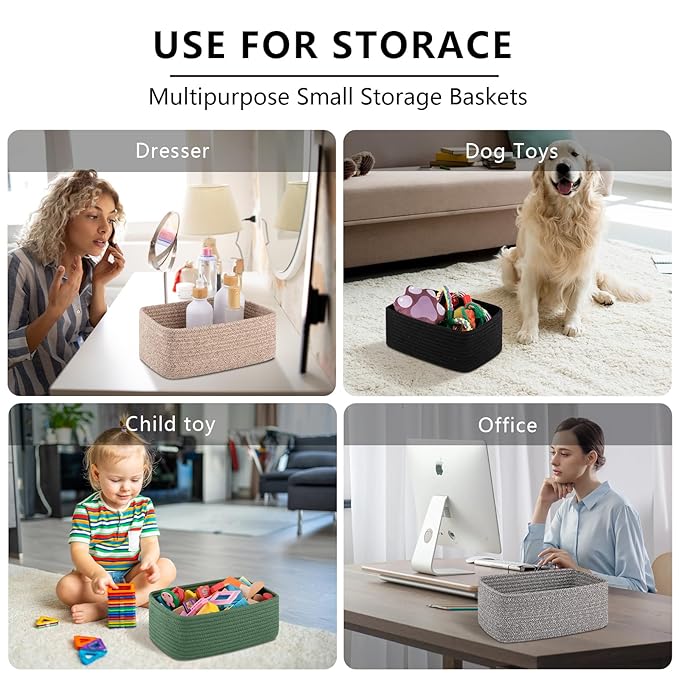 OIASKET 4 Pack Small Storage Shelf Baskets for Organizing, Mini Woven Rope Storage Bins for Towels, Cute Decorative Closet Or