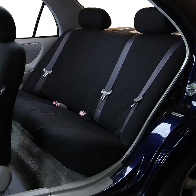 FH Group Flat Cloth Full Set Car Seat Covers Three Row 7 Seater - Universal Fit for Cars, Trucks & SUVs (Solid Black)