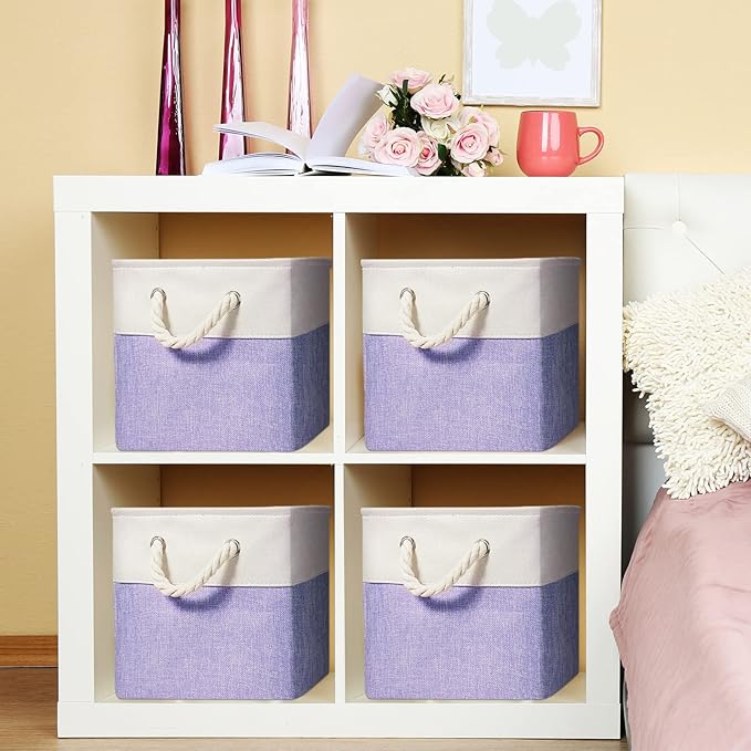 Geiserailie 6 Pcs 13 x 13 Inch Cube Storage Bins Fabric Storage Organizer Bins Foldable Cube Baskets with Sturdy Carry Handle