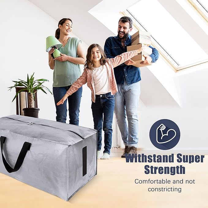 Homesure 12 Pack Large Strong Moving Bags with Zippers & Carrying Handles - Water-Resistant - Heavy Duty Storage Tote for Spa