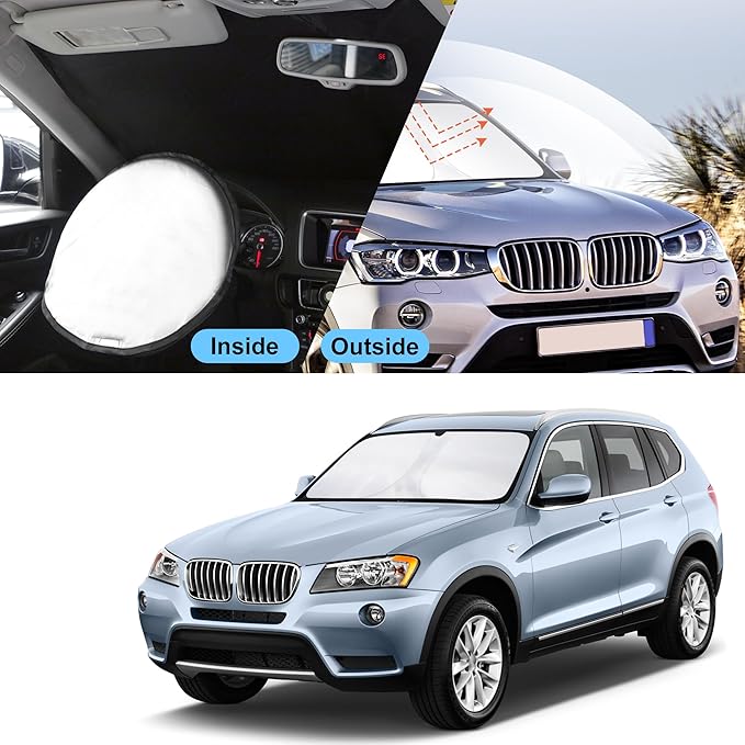 TINGLU Sun Shade for BMW X3 2011-2017 Accessories Windshield Sun Shade Window Shade UV Rays Protection Sun Visor Cover with Steering Wheel Sunshade Storage Bag