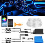 Interior Car LED Strip Lights, RGB 6-in-1 16 Million Colors Ambient Lighting Kit with 390 inches Fiber Optic Wireless APP & Remote Control Music Sync