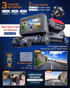 ROVE R3 Dash Cam Front and Rear with Cabin, 3” IPS Touch Screen, 3 Channel Dash Cam 1440P+1080P+1080P, IR Night Vision, 5GHz 