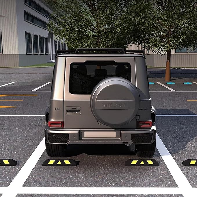 Parking Stopper for Garage, Rubber Limiter Wheel Blocker, Yellow Reflective Strips Garage Parking Aid, for Various Car Parking