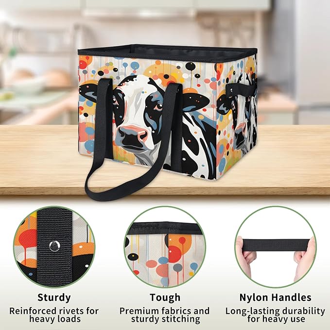 Reusable Grocery Bags Heavy Duty Shopping Bags Foldable Large Tote Bags with Long Handles & Hard Bottom