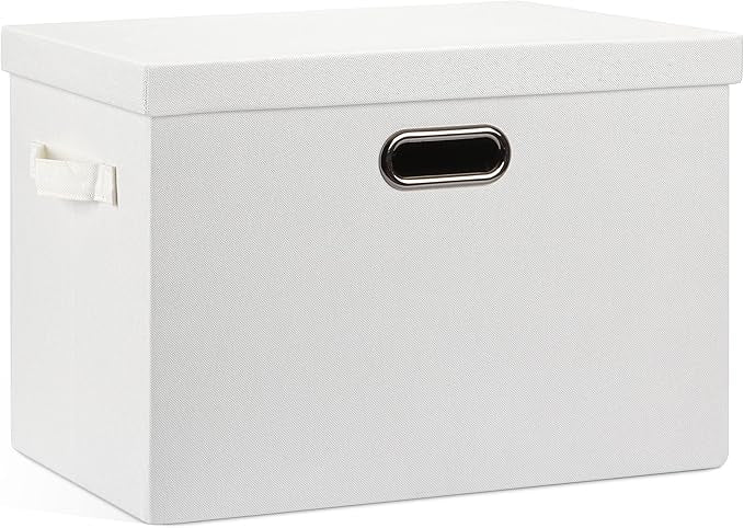 Graciadeco Large 17" 36 Quart Collapsible Stackable Storage Bins with Lids, 1 Pack White Foldable Fabric Closet Storage Boxes