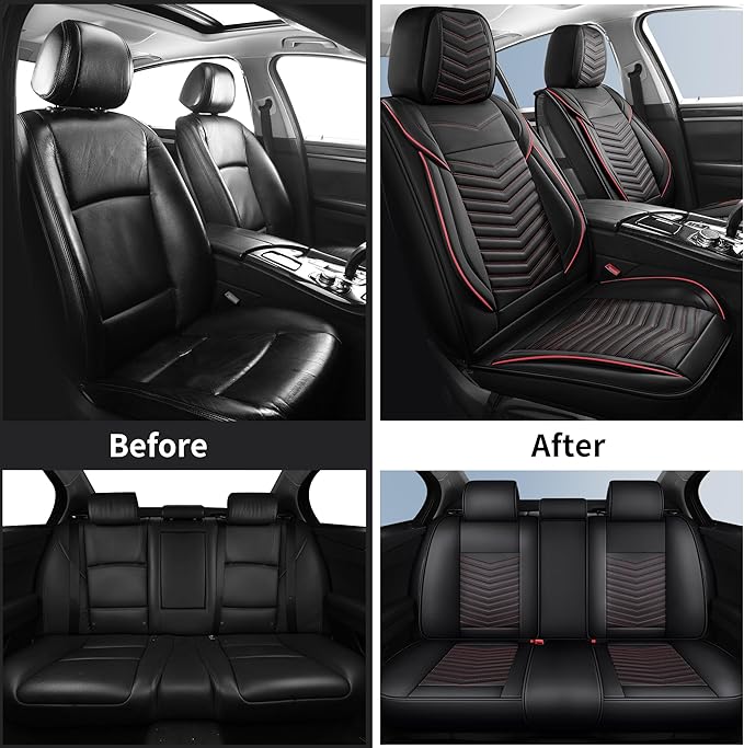 Nappa Leather Car Seat Covers Full Set, Car seat Protector 5 Seats, Waterproof Car Seat Cushion, Universal Automotive Seat Co