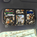 Skull Daisy Zippered Auto Car Sun Visor Organizer with Adjustable Straps and Multi-Pocket Car Sun Visor Storage Box with Picture Holder Easy Installation Universal Fit for Most Cars SUV