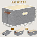 Yawinhe Fabric Storage Bins with Handles, Foldable Baskets for Shelves, Cubes with 3 Handles, Large Boxes for Clothes, Grey, 