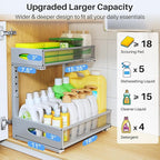 Under Sink Organizer, 2 Pack 2 Tier Pull Out Under Cabinet Organizer Shelf with Pad for Framed Cabinets, Metal Slide Out Unde