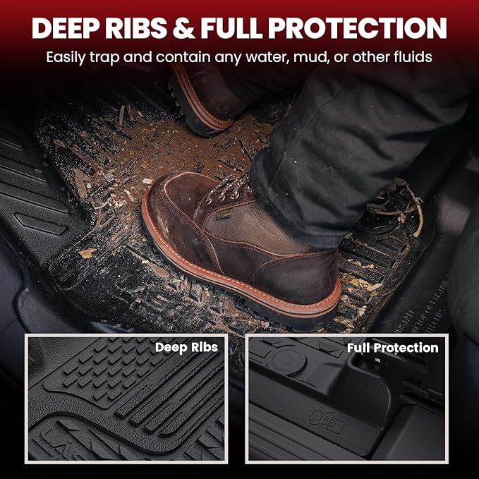 LASFIT Floor Mats for Dodge Ram 1500 2013-2018 & 1500 Classic 2019-2024 Quad Cab Bench Seat(Not for Bucket Seat & Vinyl Flooring), All Weather TPE Custom Fit Car Mats Floor Liners 1st & 2nd Row, Black