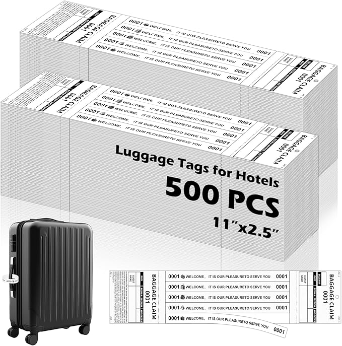 500 PCS Hotel Luggage Tags Bulk with 5 Matching Numbered Labels Paper Baggage Claim Check Tags with White String &Marker Blac