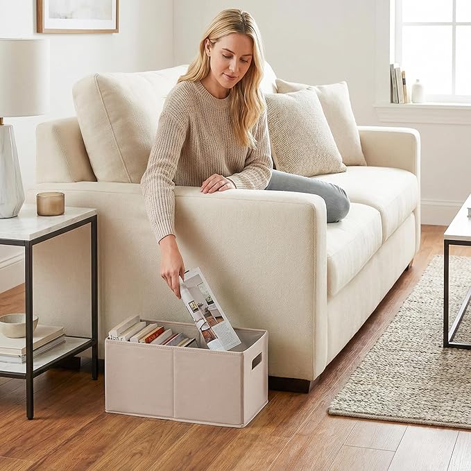 StorageWorks Fabric Storage Bins for Shelves, Closet Organizers and Storage Baskets, Collapsible Storage Bins with Cutout Han