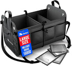 Car Trunk Organizer - Large Collapsible Storage Box with Adjustable Compartments - Heavy-Duty Cargo Organizer for SUV, Truck &