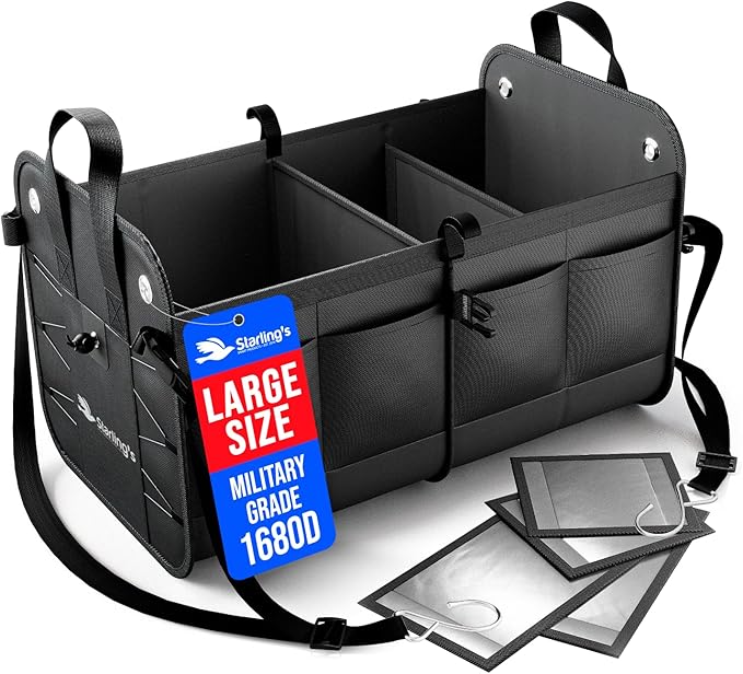 Car Trunk Organizer - Large Collapsible Storage Box with Adjustable Compartments - Heavy-Duty Cargo Organizer for SUV, Truck &