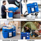 TAILI 2 Tier Extra Large Moving Bags, 4 Pack Blue Heavy Duty Totes for Storage with Visible Window, Wrap Around Handles, Stor