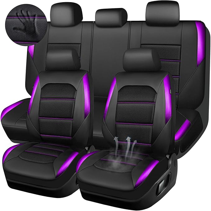 CAR PASS Memory 3D Foam Car Seat Covers Full Set,Breathable Mesh Thick Seat Covers for Car,Purple Metal Film Leather Seat Cov
