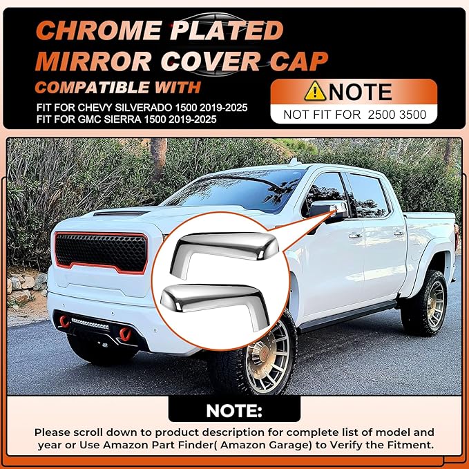 ACLONG Chrome Mirror Cap Cover Trim Left Driver Side & Right Passenger Side Rearview Side Mirror Covers Fit for Chevy Silverado 1500 GMC Sierra 1500 2019 2020 2021 2022 2023 2024 2025-1 Pair