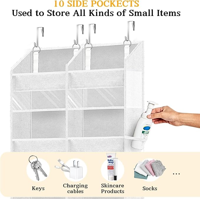 Over The Door Organizer 5 Tiers, Extra Large Behind Door Storage of 10 Compartments, 80 lbs Weight Capacity Hanging Storage O