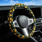 Embroidered Flowers Cute Yellow Daisy Steering Wheel Cover Auto Anti-Slip Breathable Rubber Steering Wheel Protector,Floral Car Accessories for Women,Universal Size Fit Most Cars -15 inch
