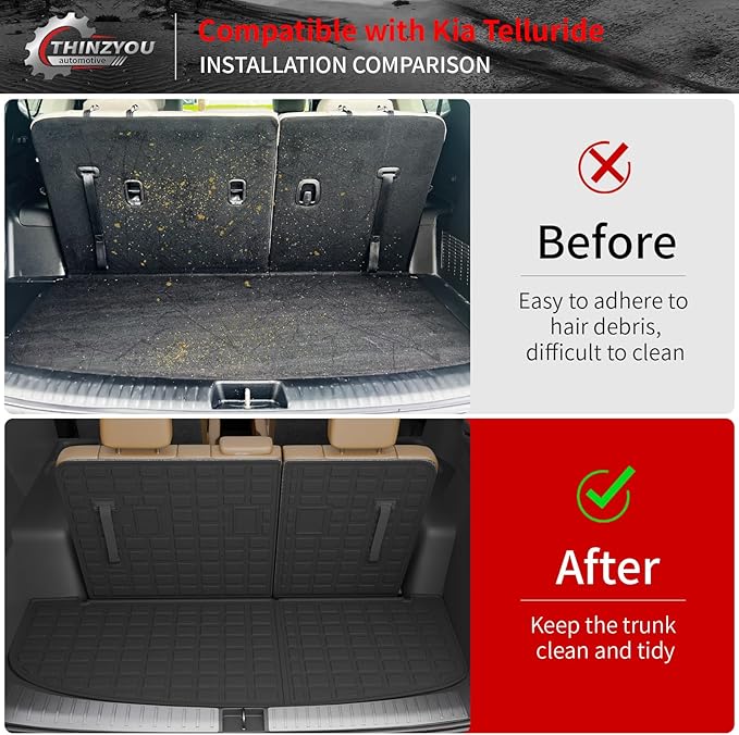 Floor Mats Compatible with 2020-2025 Kia Telluride 7&8 Seats Cargo Mat Cargo Liner All Weather Back Seat Cover Protector 2024 Telluride Accessories (Trunk Mat with Backrest Mats+Floor Mats)