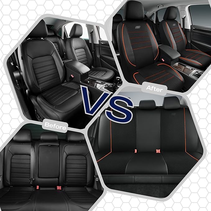 Skechers Air-Cooled Memory Foam Seat Covers,Mesh Thick Car Seat Covers,Piping Leather Car Seat Cover,Airbag Compatible,Automo