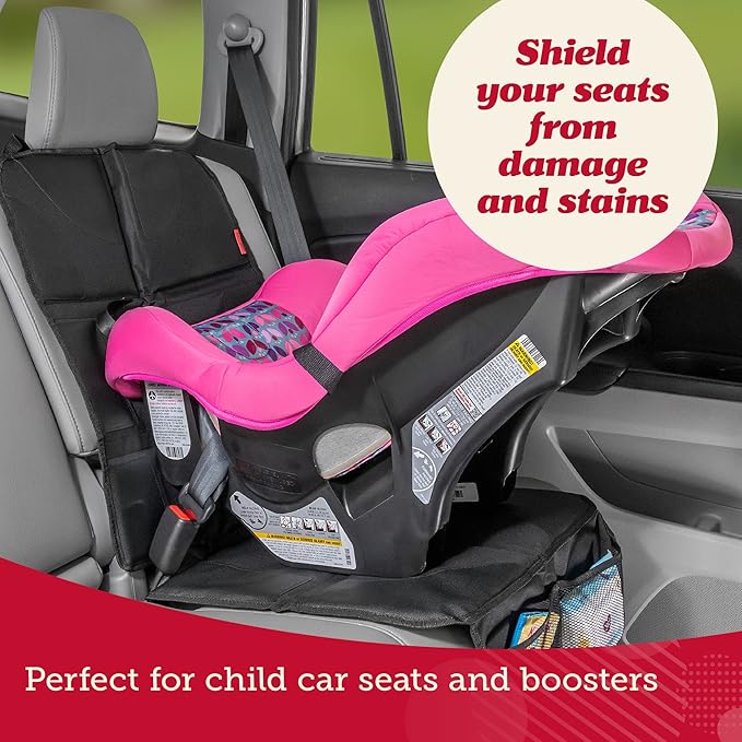 Lusso Gear Car Seat Protector for Baby Car Seat - Thick Padding - Seat Protector Under Baby Car Seat with 2 Mesh Storage Pock