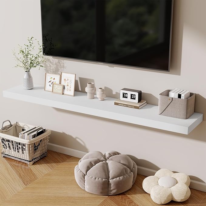 Fun Memories 72 Inch Fireplace Mantel Shelf, 12 Inch Deep Shelves for Display & Wall Storage, Rustic Wood Wall Shelf, Extra L