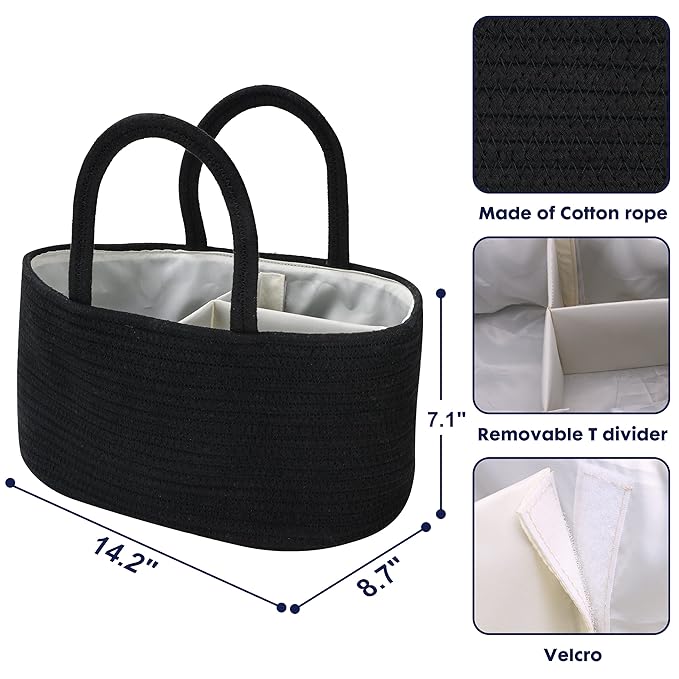Baby Diaper Caddy Organizer for Girl Boy Cotton Rope Nursery Storage Bin Basket Portable Holder Tote Bag for Changing Table C
