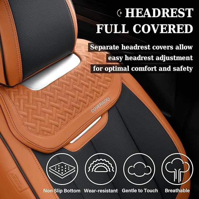 Coverado Seat Covers, Front Car Seat Cover, 2 Pack Breathable Nappa Leather Seat Cover, Waterproof Car Seat Protector, Car Se