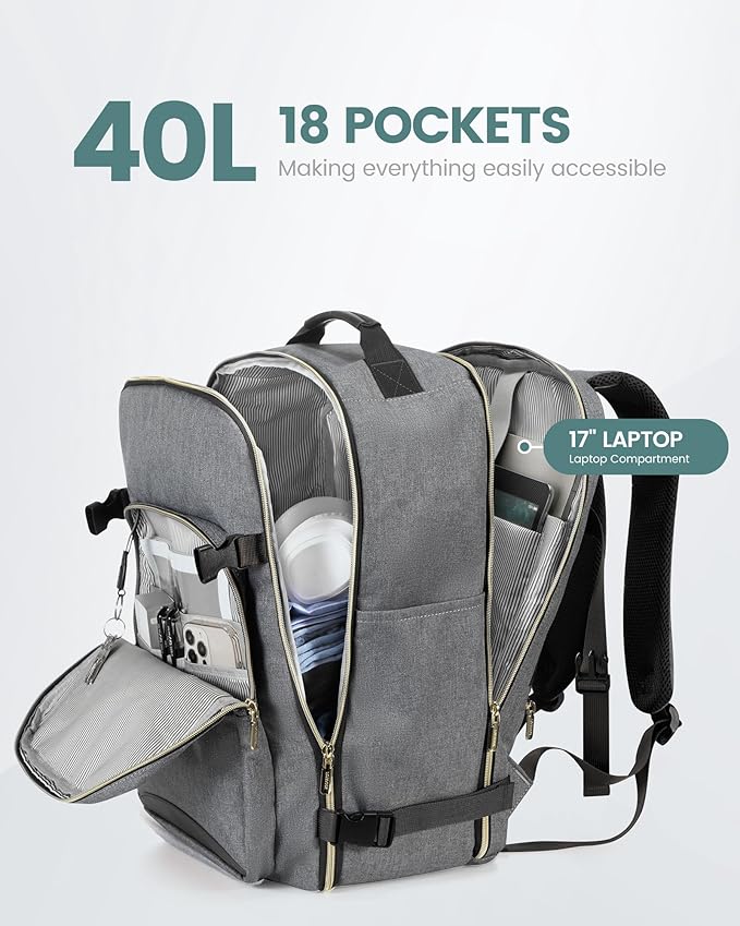 LOVEVOOK Travel Backpack for Women & Men 40L,Airline Approved Carry On Backpack Travel Essentials,TSA Carry on Luggage,Waterp