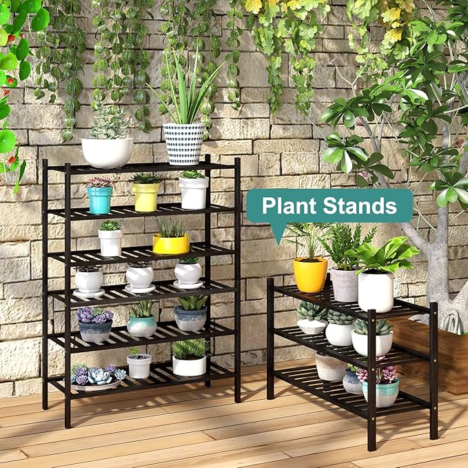 viewcare 3-Tier Black Bamboo Shoe Rack for Entryway, Stackable | Foldable | Natural, Shoe Shelf Storage Organizer for Hallway