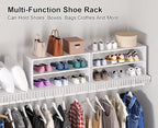 2 Pack White Shoe Rack for Closet, 2-Tier Expandable Small Shoe Shelf, Stackable Iron Wood Combination Shoe Organizer Racks S