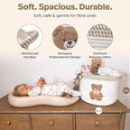 Teddy Bear Storage Basket for Nursery – Large 15"x11" Cotton Rope Bin with Soft Embroidered Bear Patch – Gender Neutral Toy O