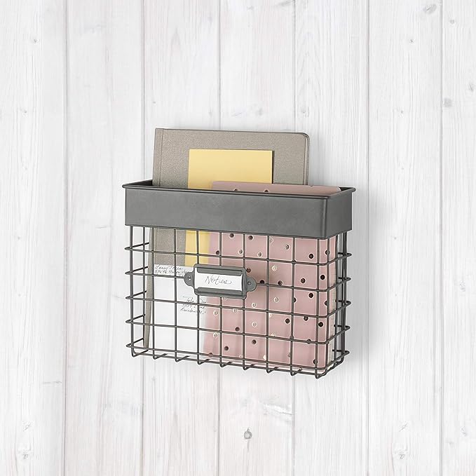 Spectrum Mail Sorter Organizer Wall Mount, Vintage Wall Basket, Office Entryway Mail Holder for Letters Bills Catalogs Files,