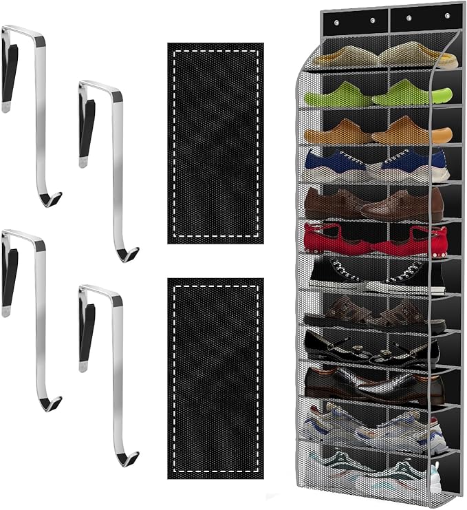 Kotkn Over The Door Shoe Organizer with 12 Large Breathable Pockets - Durable Hanging Storage for the Entire Family's Shoes (