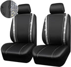 CAR PASS Leather Bling Diamond Car Seat Cover 2 Front Interior Sets, Waterproof Universal Shining Glitter Crystal Sparkle Fit for 95% Automotive Truck SUV Cute Women Girl, Black Silver Rhinestone