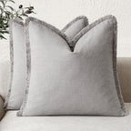 Foindtower Set of 2 Decorative Linen Fringe Throw Pillow Covers Cozy Farmhouse Cushion Cover with Tassels Accent Pillowcase f