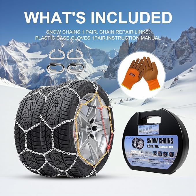 2PCS Snow Chains for SUV/Truck/Car in Snow, Sand, Mud and Ice, Universal Adjustable Emergency Portable Snow Tire Chains(KN110