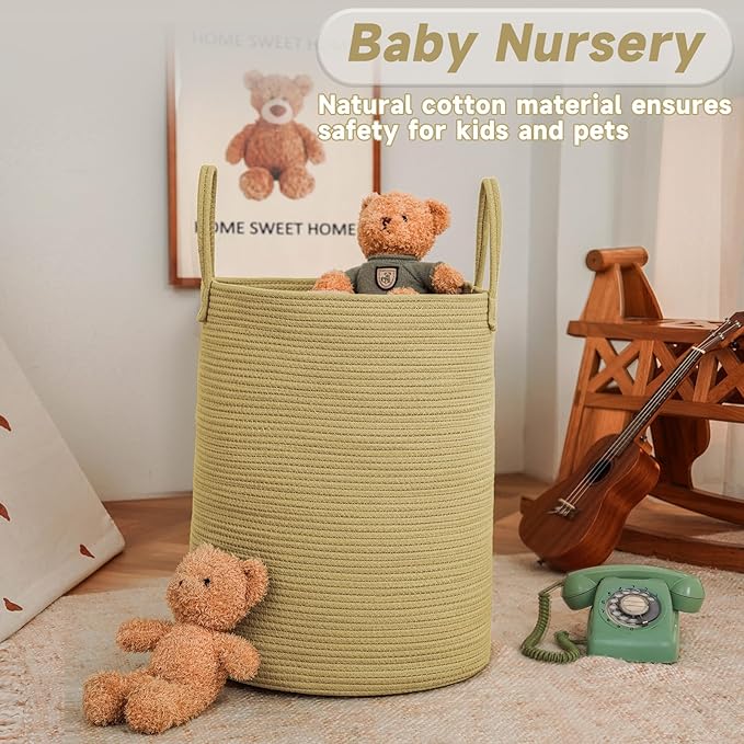 JMvicyroam Large Woven Laundry Basket Hamper,80L Cotton Rope Storage Bin for Blankets,Toys and Clothes,Decorative Tall Nurser